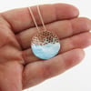 Round, Domed and Textured Copper Pendant with Enamel