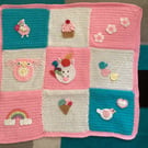 Hand Crocheted Baby Girls Unicorn Blanket with appliqués 21" x 21"