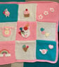Hand Crocheted Baby Girls Unicorn Blanket with appliqués 21" x 21"