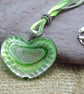 Murano style foil glass heart pendant necklace with faux leather cords & ribbon - Image 2