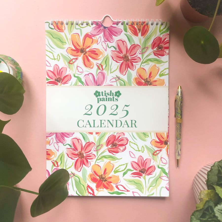 2025 Calendar - Floral Wall Kitchen Calendar, House Plants, Monthly, Watercolour