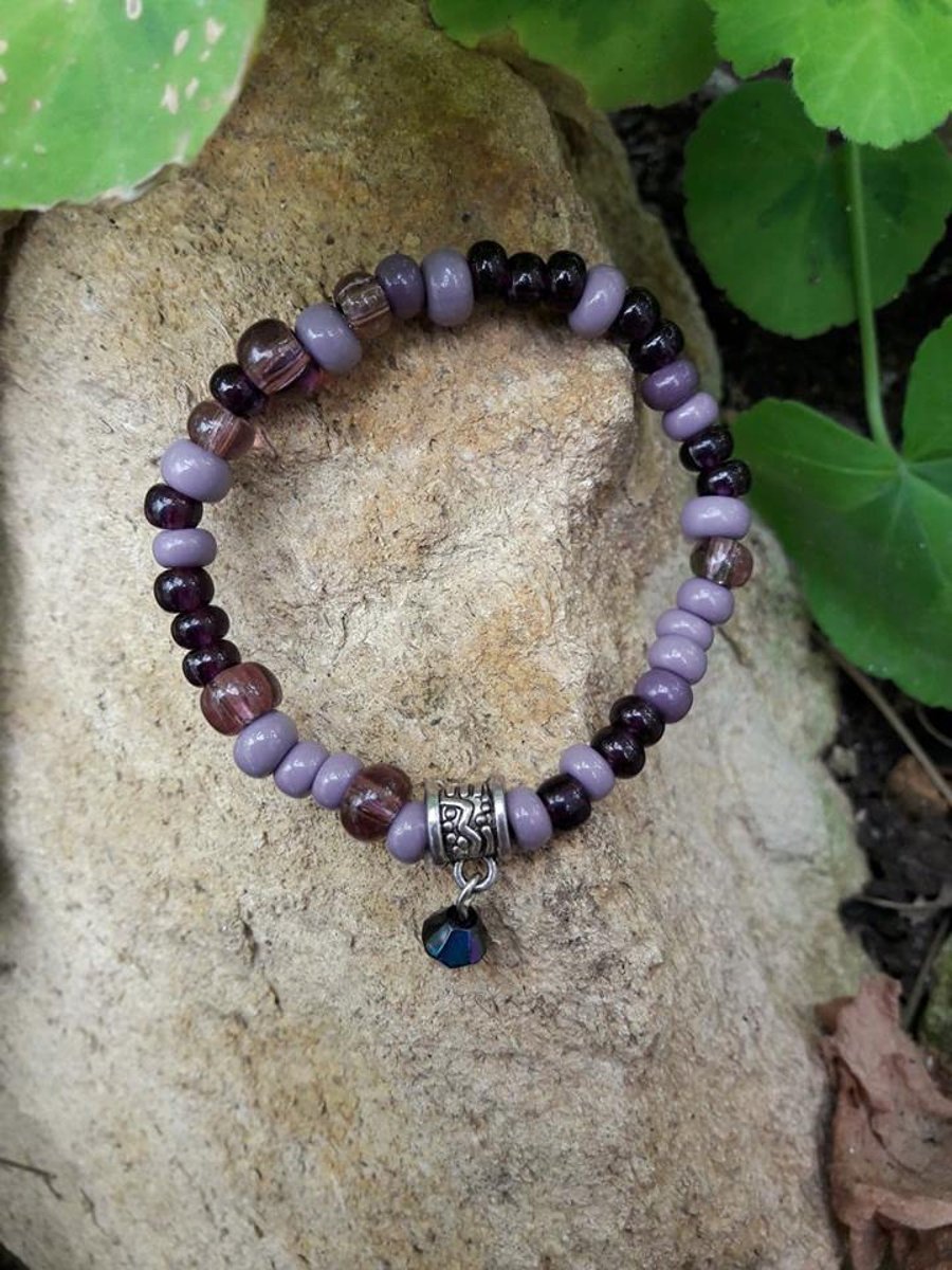 Purple stretch charm bracelet -REDUCED