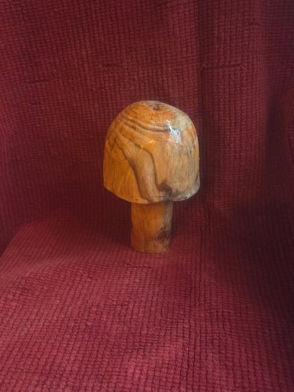 Hand-Carved Wooden Mushroom Sculpture – 21cm High