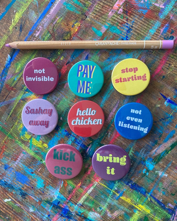 Fun quirky word badges by Jo Brown choose 1 from various designs