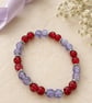 Red and Lilac Crackle-Effect Beaded Bracelet – Handmade Stretch Jewellery