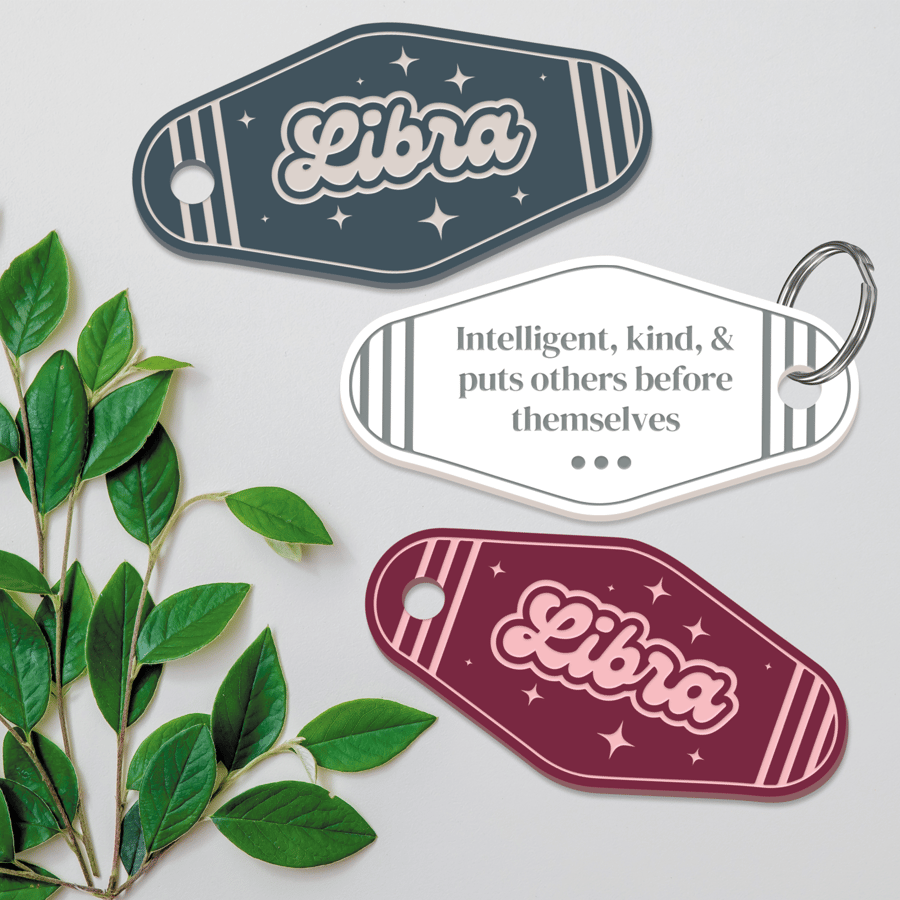 Retro Star Sign - Libra Keyring: Motel-Style Zodiac Keychain Birthday Gift