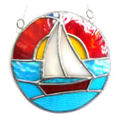 Sailboat Sunset Stained Glass Suncatcher Handmade Ring 020