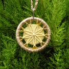 Christmas Decoration, Dorset Button, Yellow, Gold, Beads, Handmade