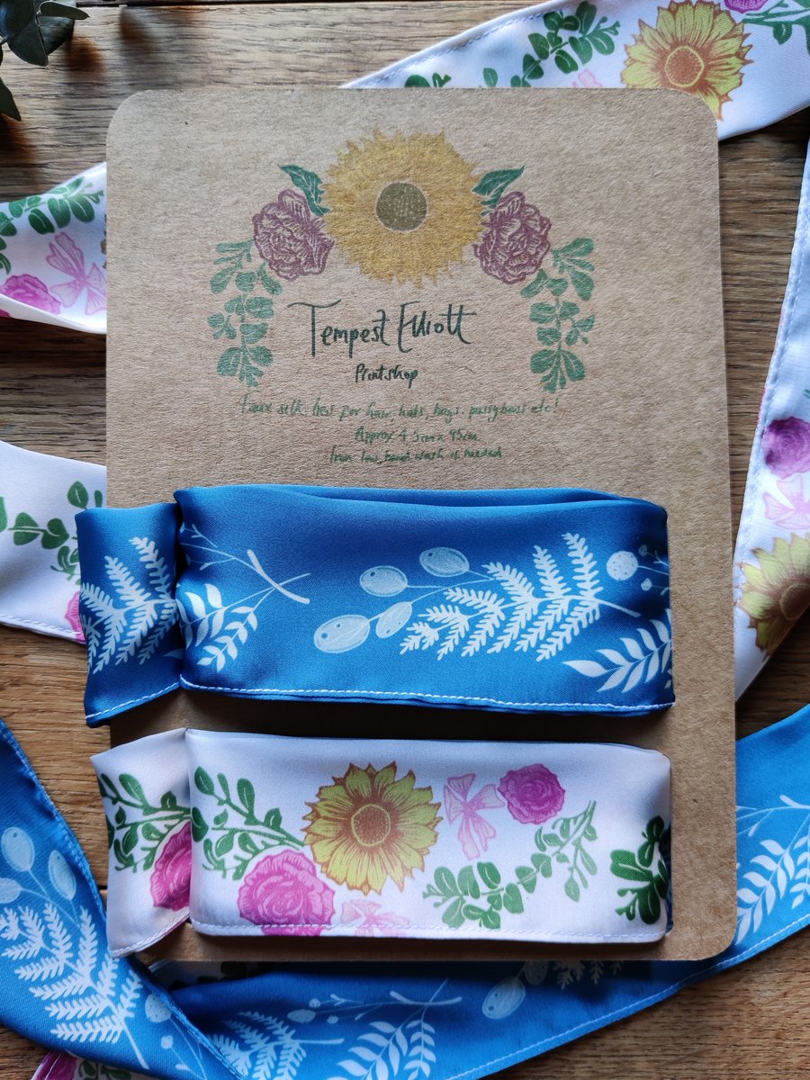 Botanical faux silk ties for hair, bags, bows, hats
