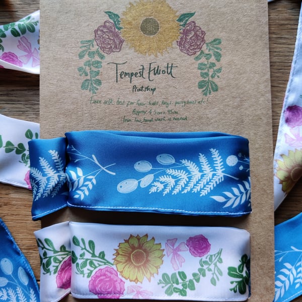 Botanical faux silk ties for hair, bags, bows, hats