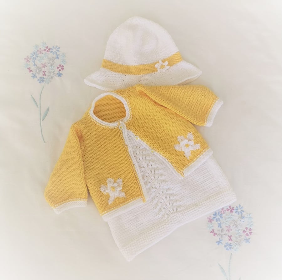 Baby Lace Dress, Cardigan and Sun Hat Knitting Pattern, Digital Pattern