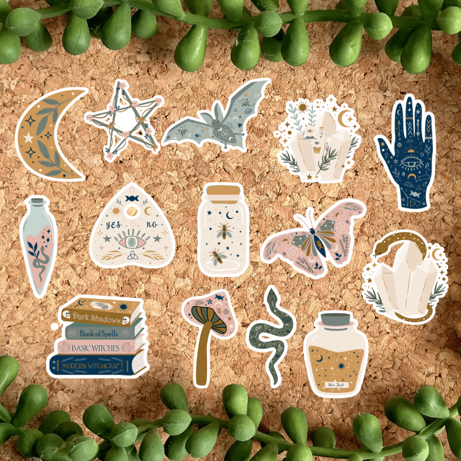 Pastel Witch Set of 14 Spooky Stickers 