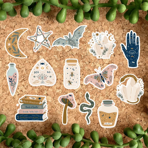 Pastel Witch Set of 14 Spooky Stickers 