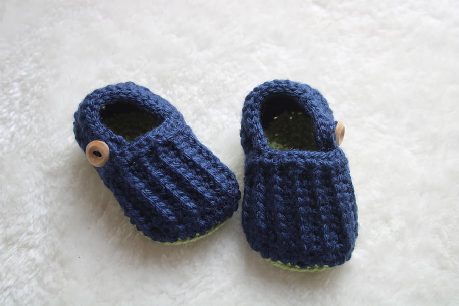 Baby Slip on Loafers - Navy Blue and Pistachio Green - 3-6 Months 