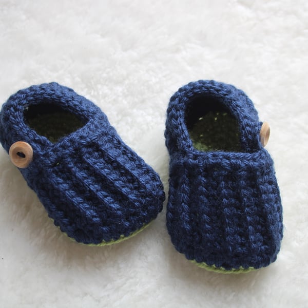 Baby Slip on Loafers - Navy Blue and Pistachio Green - 3-6 Months 