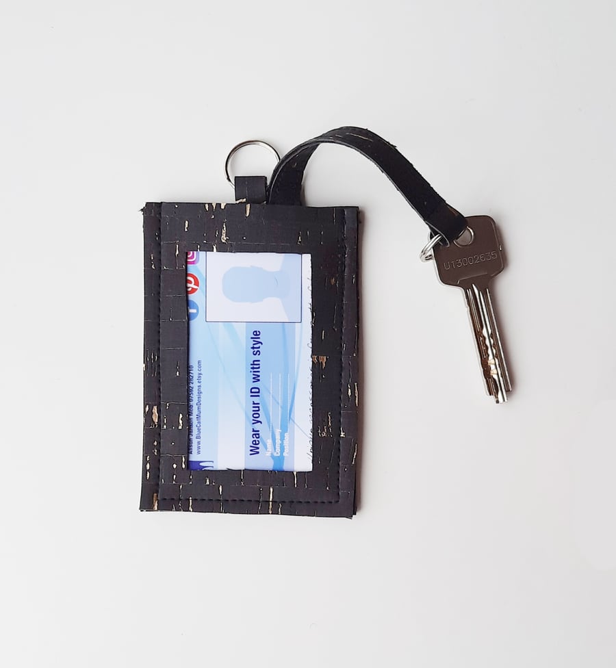 Cork ID holder with key chain strap, Gift for Teacher, Eco friendly - Free P&P