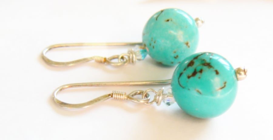 Turquoise and Swarovski Crystal Drop Earrings
