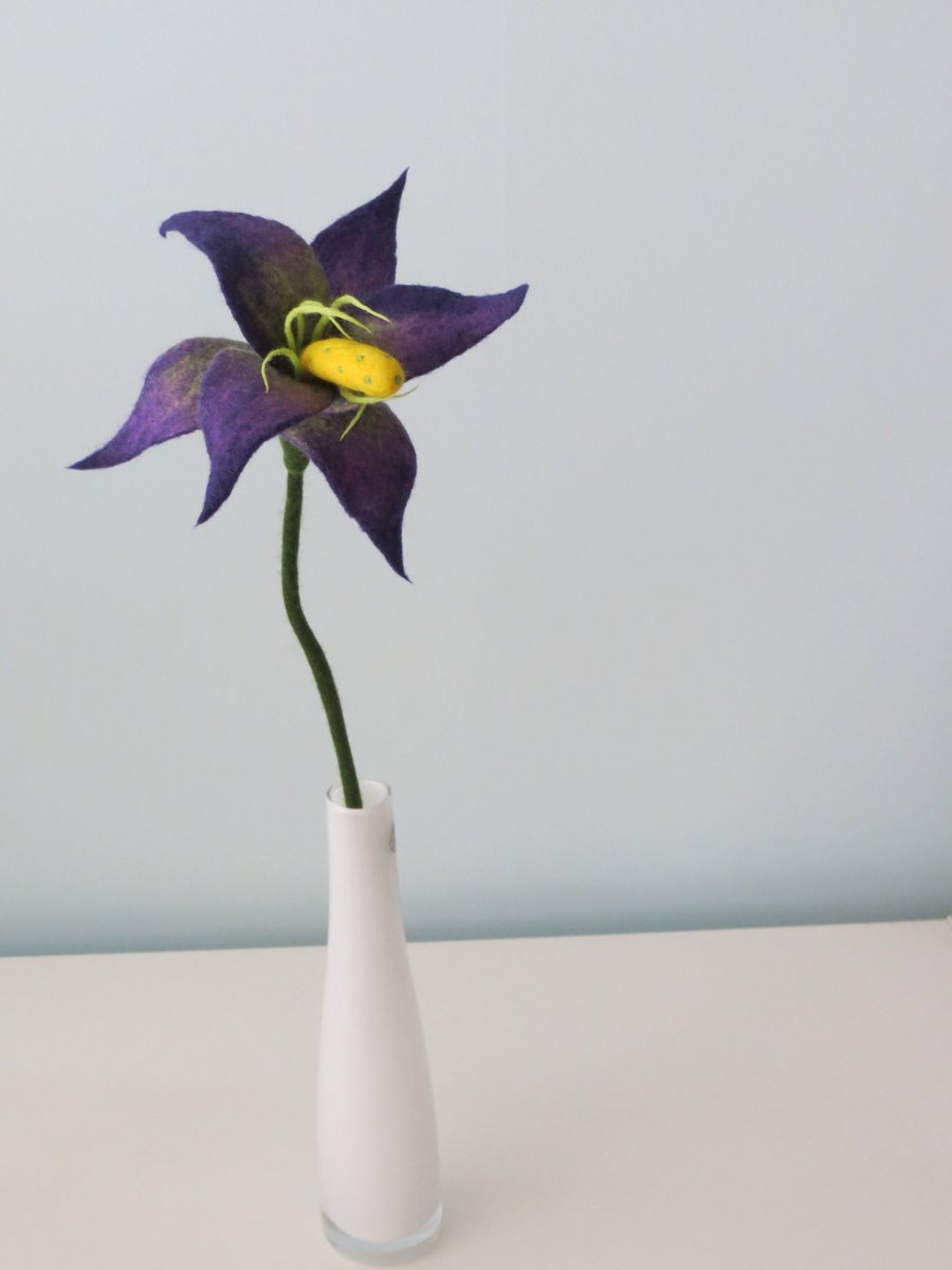 Merino Wool Needle Felted Purple Flower-Single Stem