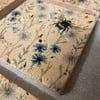 Set of 4 - Tumbled Marble Bee in Blue Flowers Rustic Home Decor Gift Coasters