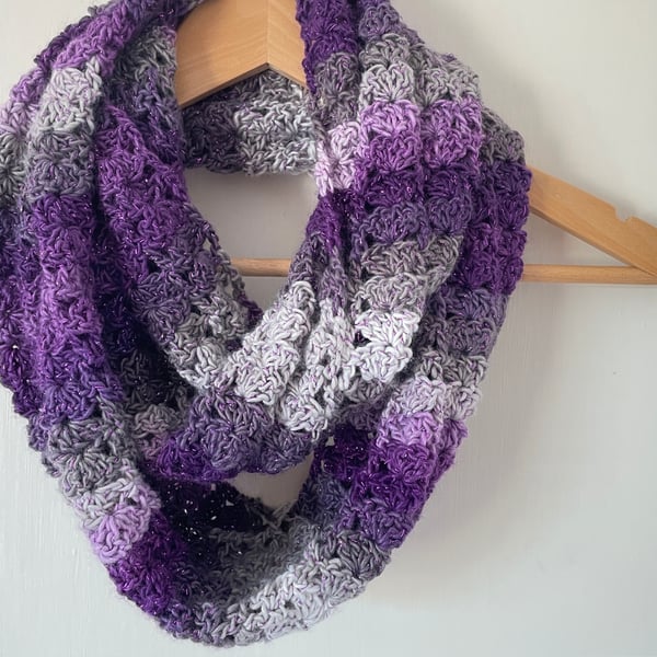 Purple Infinity Scarf - Handmade - Crochet Scarves - Christmas Gift for Mum