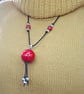 Large elegant boho wooden pendant necklace (dark red and silver) - Image 8