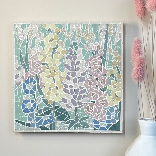 Mosaic Floral Art - Pastel Garden Mosaic Wall Plaque