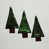 Christmas Tree Christmas Ornament - Green Sparkly Fused Glass - Set of 3