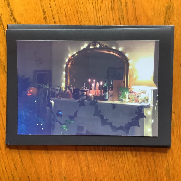 Handmade original photo card of Halloween scene 'Home'