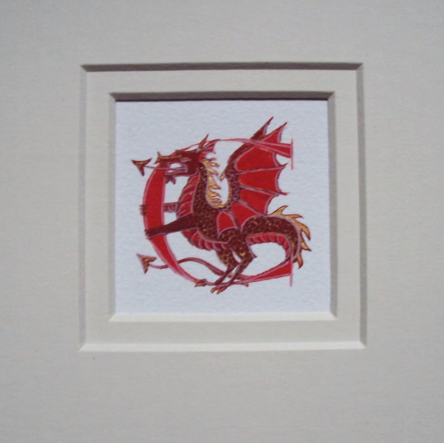 Letter C in red with a red and gold dragon handmade letter gift..