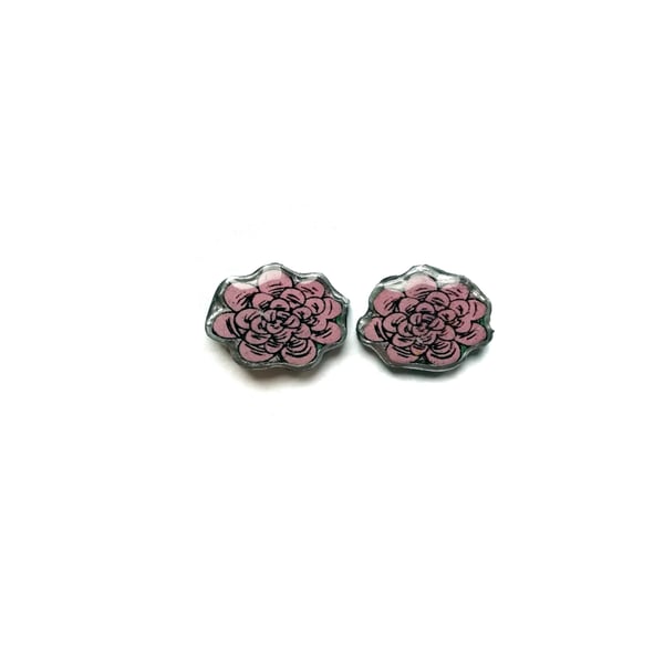 Little Pink vintage Rose Ear Studs Whimsical resin Jewellery by EllyMental 