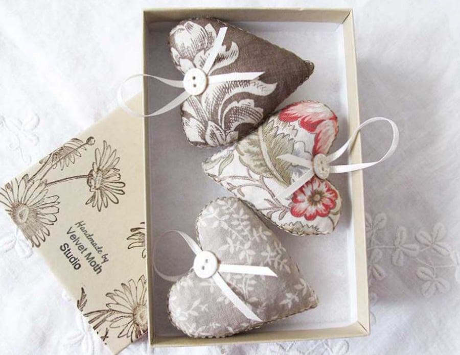 SET OF 3 LAVENDER BAGS - HEART SHAPED AND HAND EMBROIDERED