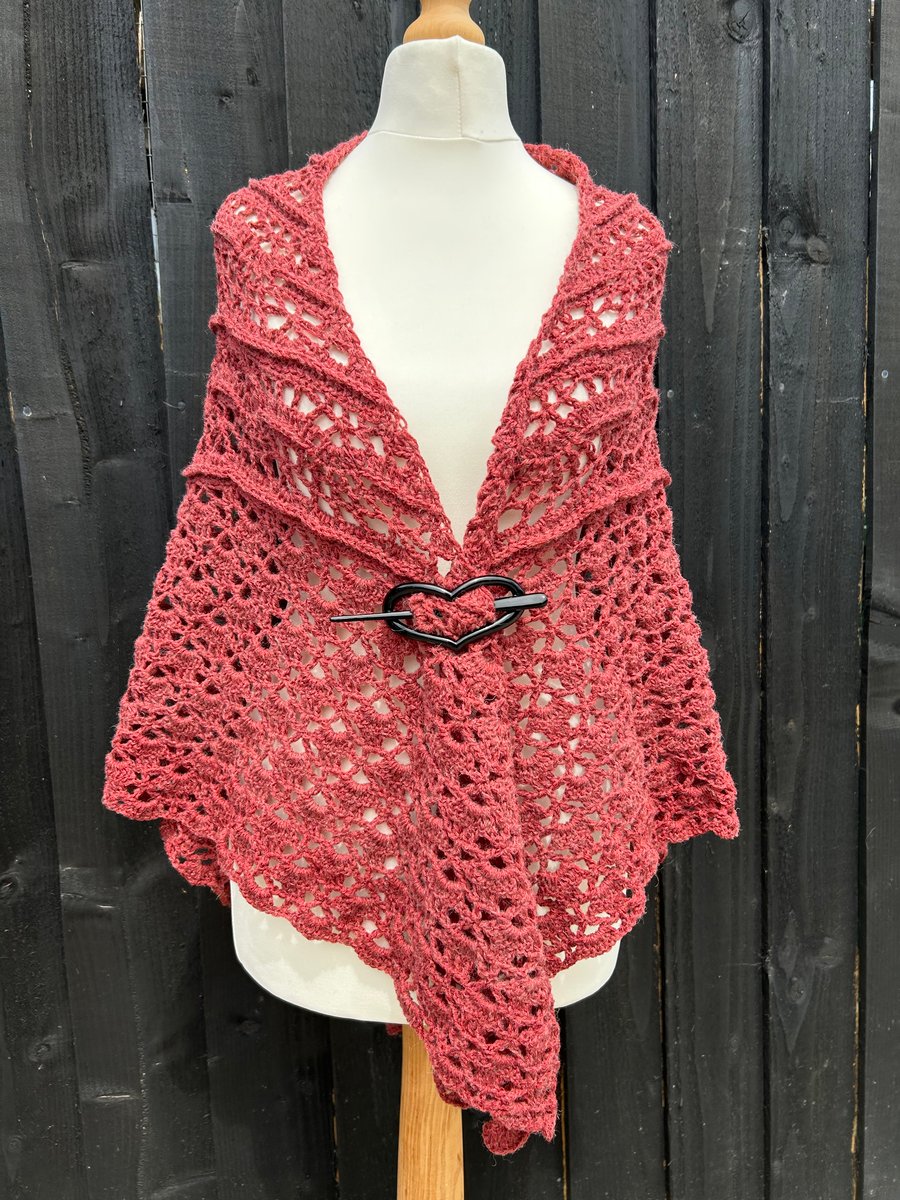 Organic merino wool rich Cherry Triangle lace shawl 