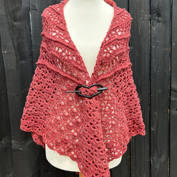 Organic merino wool rich Cherry Triangle lace shawl 
