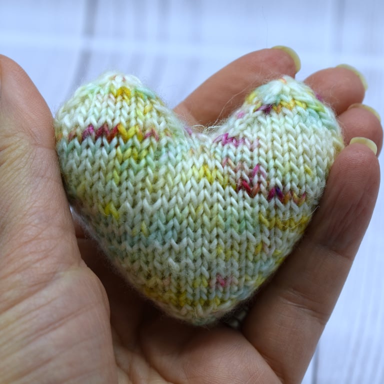 Hand knitted heart - pocket hug - Pastels