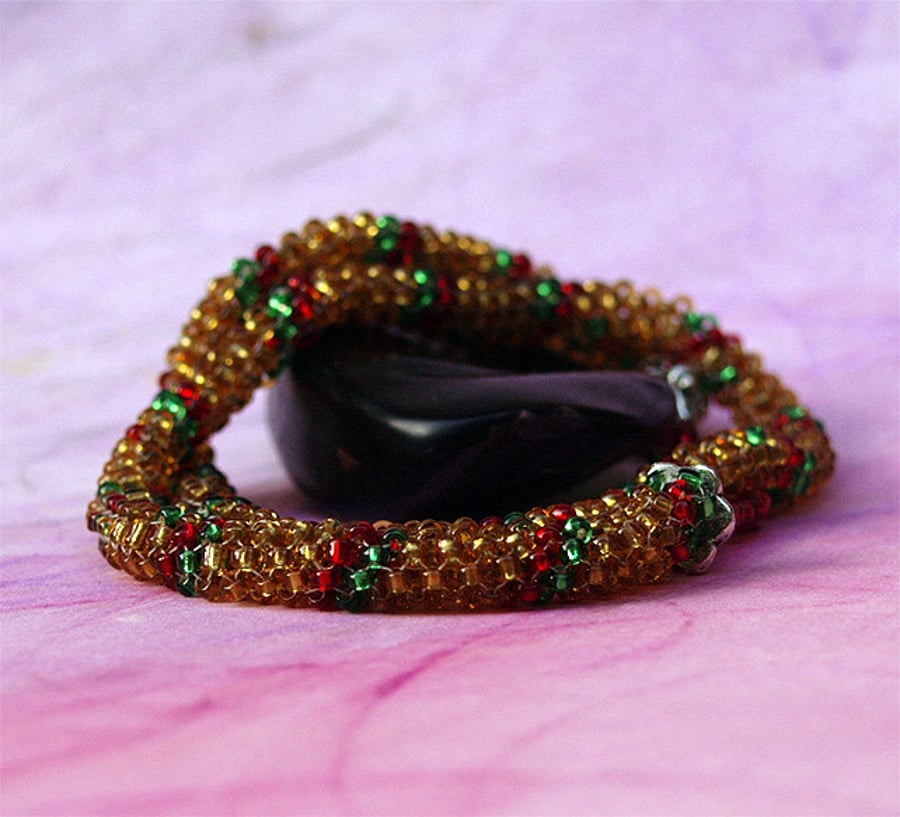 SALE - Bead Bracelet - Handmade Peyote Rope Golden Wonder Woodland Bracelet