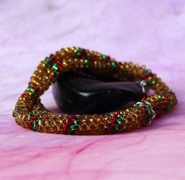 SALE - Bead Bracelet - Handmade Peyote Rope Golden Wonder Woodland Bracelet