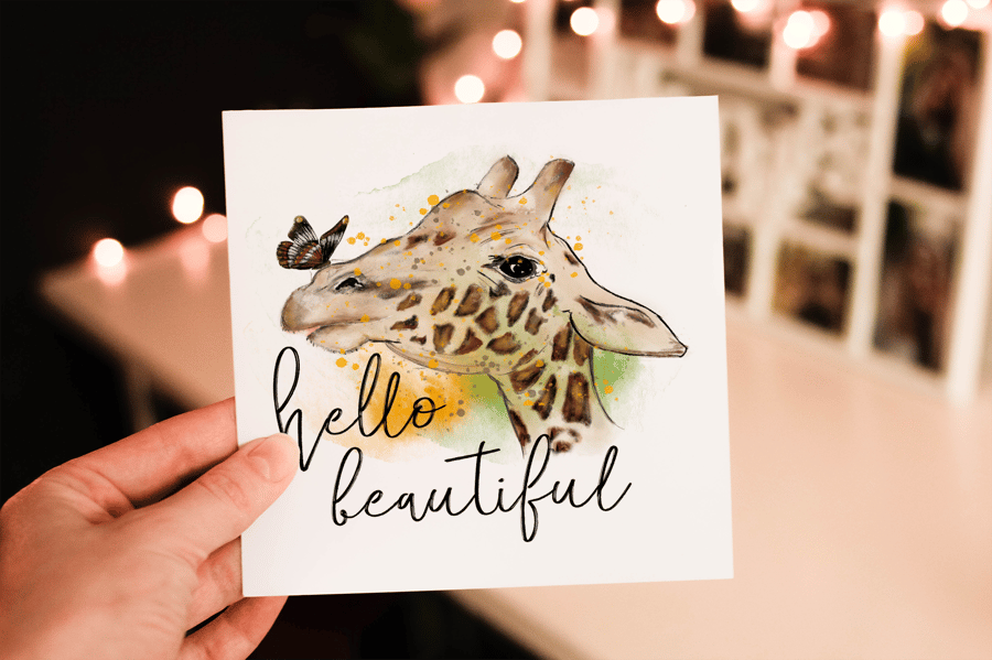 Hello Beautiful Giraffe Birthday Card, Card for Birthday, Friend Birthday Card
