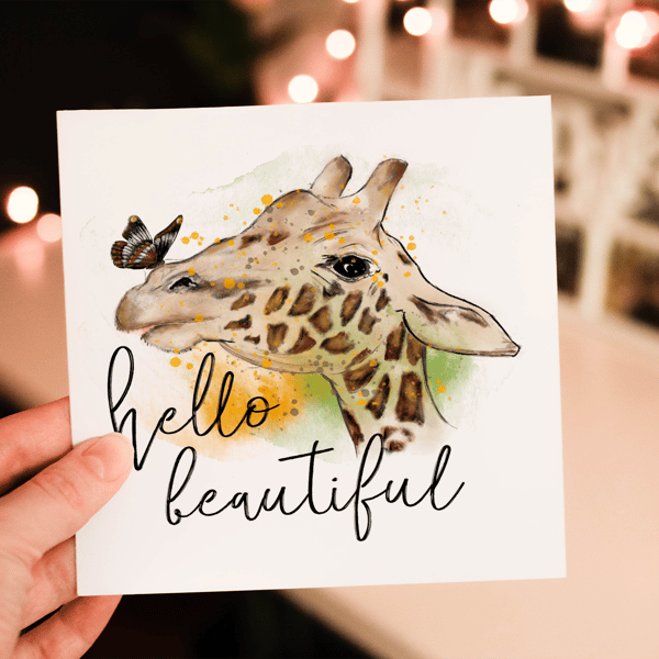 Hello Beautiful Giraffe Birthday Card, Card for Birthday, Friend Birthday Card