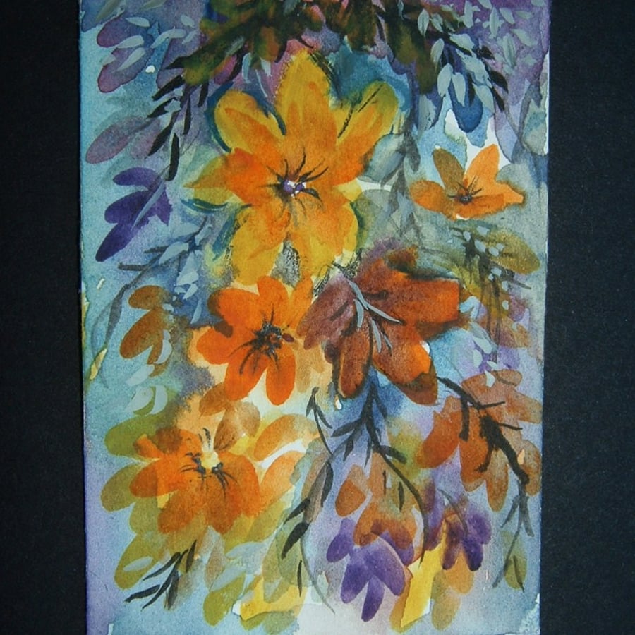floral flower art painting aceo  original watercolour ref 143