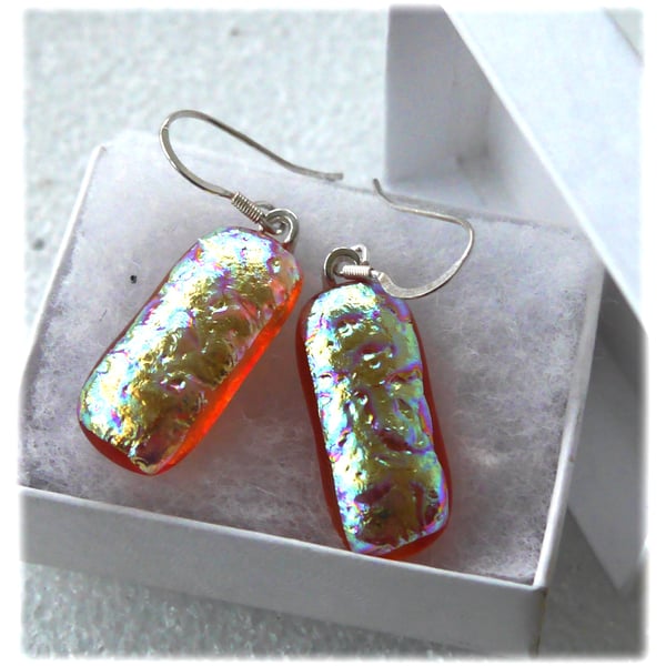 Handmade Fused Dichroic Glass Earrings 275 Rose Pink Shimmer