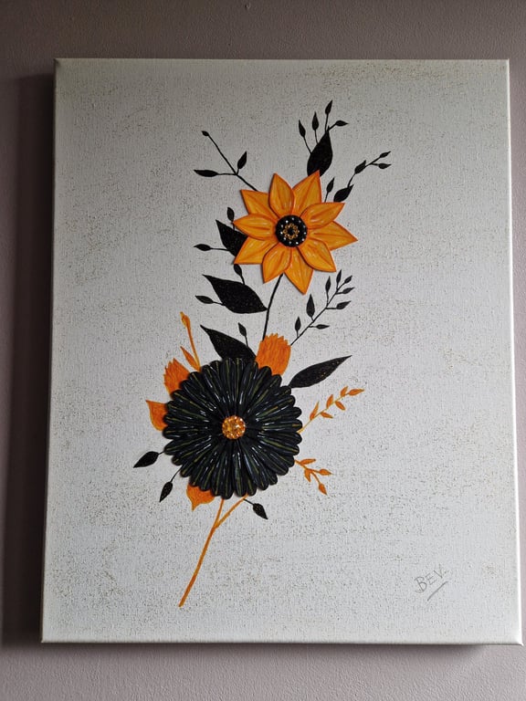 Orange and black flowers on a contrasting background. 