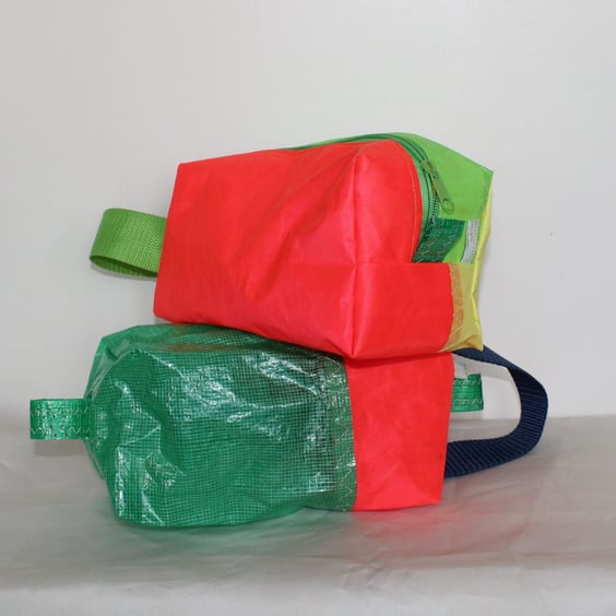 Colourful Upcycled Sailcloth Wash Bag - Bright Travel & Makeup Bag