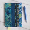 A6 Reusable Turquoise & Teal Patchwork Notebook or Diary Cover