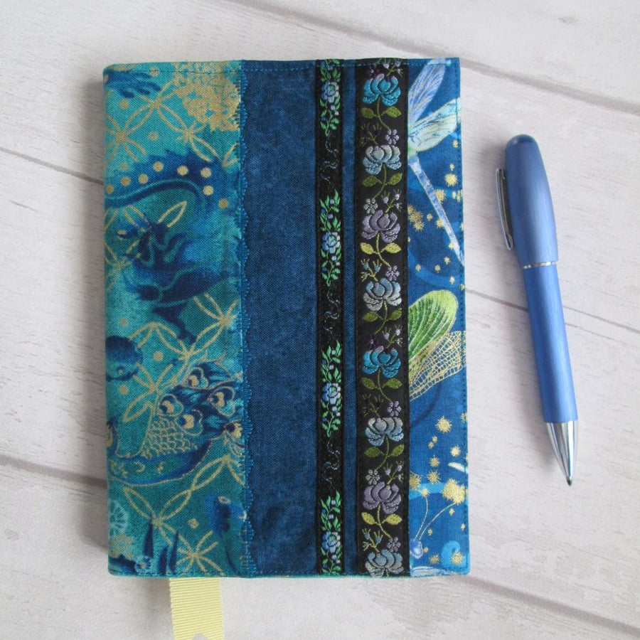 SOLD - A6 Reusable Turquoise & Teal Patchwork Notebook or Diary Cover