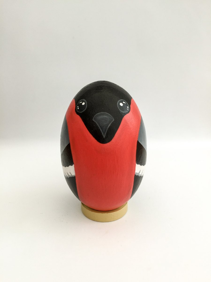 Bullfinch hand painted wooden egg