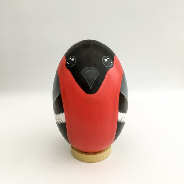 Bullfinch hand painted wooden egg