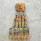 Hand knitted adult multicoloured bobble hat