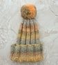 Hand knitted adult multicoloured bobble hat