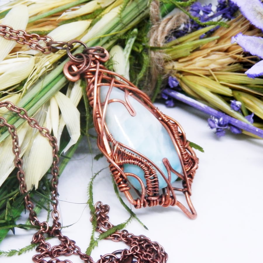 Elven Style Copper Necklace With Larimar