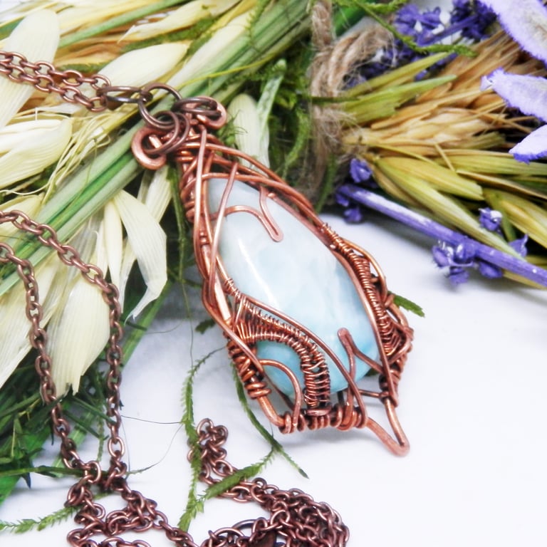 Elven Style Copper Necklace With Larimar